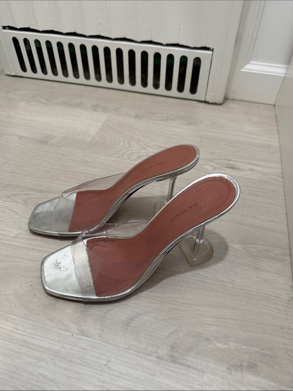 Clear Strap Silver-Heel Women’s Mules